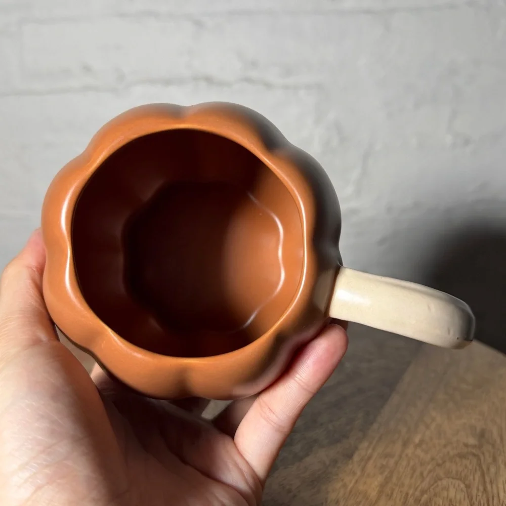 West Elm Pumpkin Shaped Ceramic Mugs - Set of 2, Brown